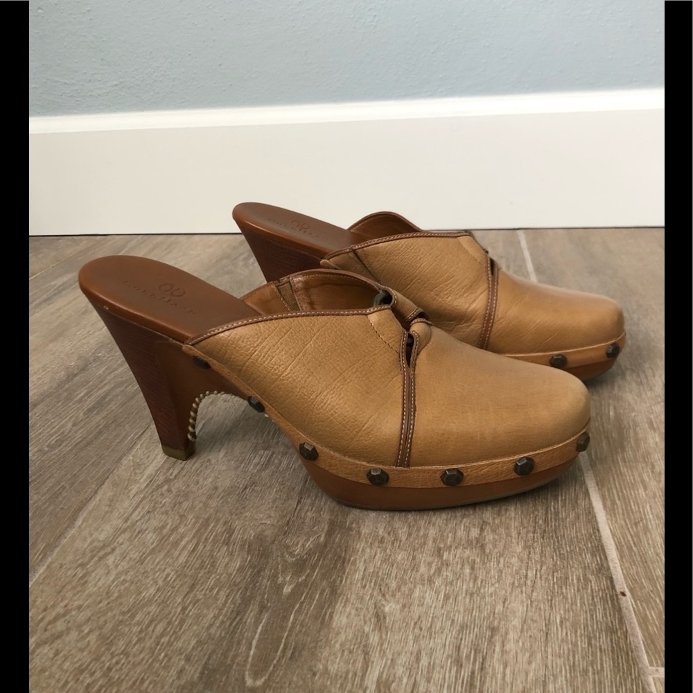 Cole Haan Tan Studded Platform Mules Slip On Heels - Clogs Women's Size 8